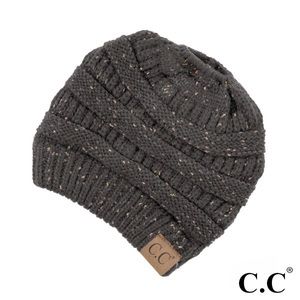NEW CC Ponytail or Messy Bun Beanie -Dk Mel Grey